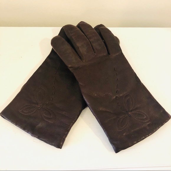Pair of vintage embroidered lined leather gloves - Picture 4 of 8